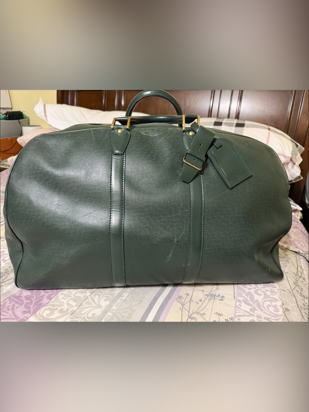 Louis Vuitton Green Leather Travel Duffel with Gold-Tone Hardware . - Picture 1 of 12